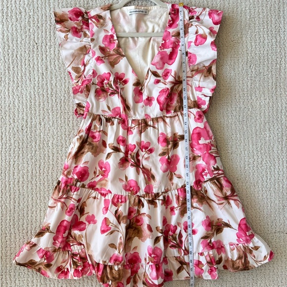ABERCROMBIE & FITCH Floral Ruffle Tiered Mini Dress Pink Small - Picture 10 of 11